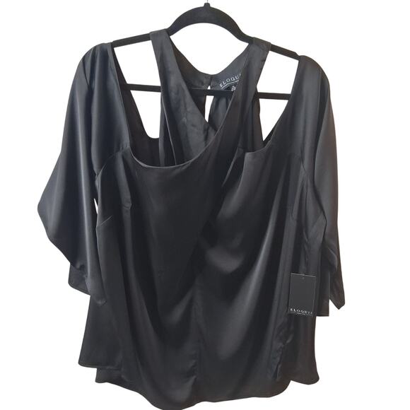 Eloquii NWT Women Black Halter Neck Drape Sleeve Dressy Party Formal Blouse-26 - Picture 1 of 7